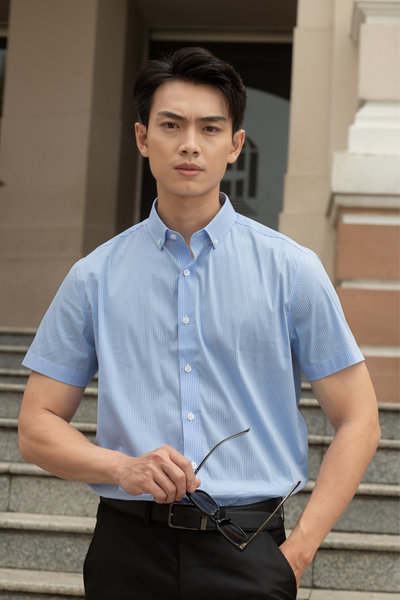  Áo Sơ Mi Nam Tay Ngắn Họa Tiết Caro Màu Xanh GENTITI by Thái Tuấn- 1C708 