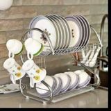  Giá inox 2 tầng để bát đĩa có khay hứng nước 