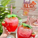  Bình nhựa đựng nước hình dâu tây 500 ml kèm ống hút 