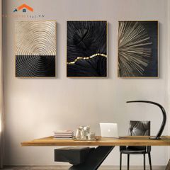 Tranh Treo Tường Trừu Tượng Vân Tròn Đồng Tâm Vàng Kim Đen Hiện Đại Tối Giản