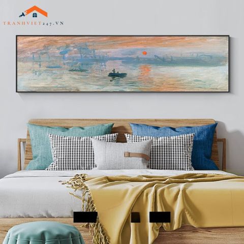 Tranh Treo Tường Phong Cảnh Biển Lâu Đài Cổ Khổ Dài, Phong Cách Ấn Tượng Trang Trí Phòng Ngủ