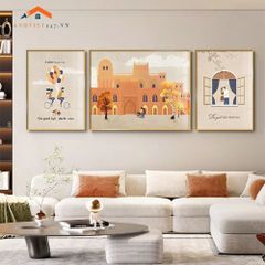 Tranh Treo Tường Phong Cảnh Biển Và Khinh Khí Cầu - Bộ 3 Tấm Phong Cách Lãng Mạn Hiện Đại