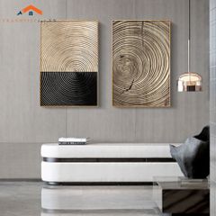 Tranh Treo Tường Trừu Tượng Vân Tròn Đồng Tâm Vàng Kim Đen Hiện Đại Tối Giản
