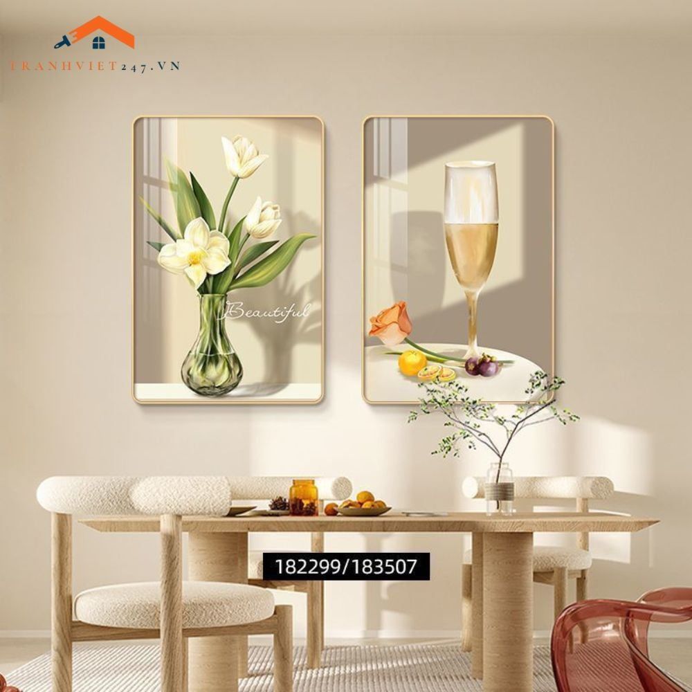 Tranh Trang Trí Nội Thất Hiện Đại Hoa Tulip và Rượu Vang - Bộ 2 Bức