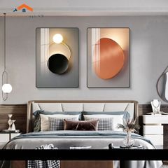 Bộ 2 Tranh Treo Tường Phòng Ngủ Hiện Đại Lông Vũ và Phụ Nữ Sang Trọng