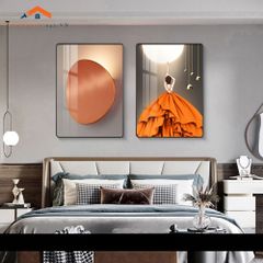 Bộ 2 Tranh Treo Tường Phòng Ngủ Hiện Đại Lông Vũ và Phụ Nữ Sang Trọng