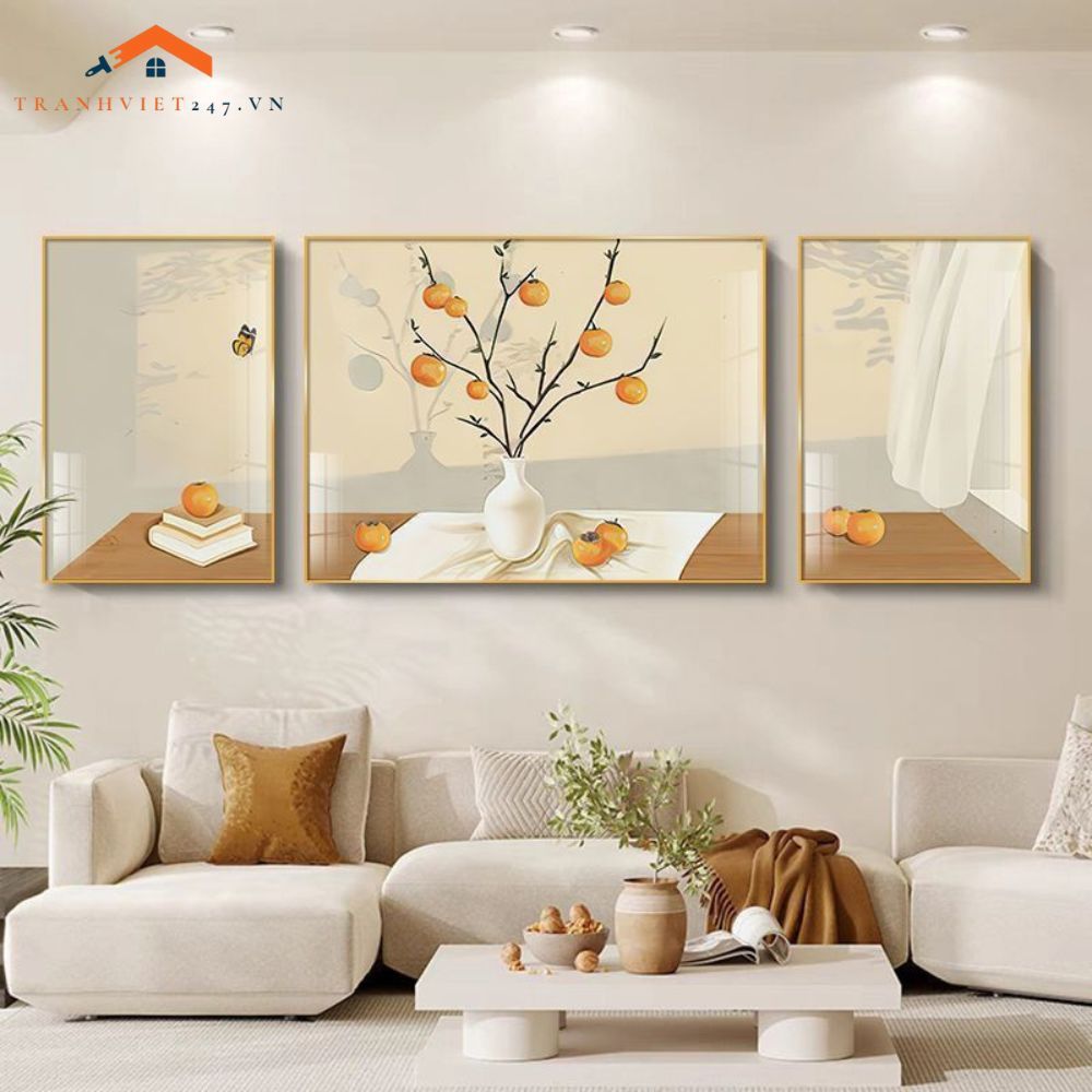 Tranh Treo Tường Phong Cảnh Biển Và Khinh Khí Cầu - Bộ 3 Tấm Phong Cách Lãng Mạn Hiện Đại