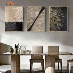 Tranh Treo Tường Trừu Tượng Vân Tròn Đồng Tâm Vàng Kim Đen Hiện Đại Tối Giản
