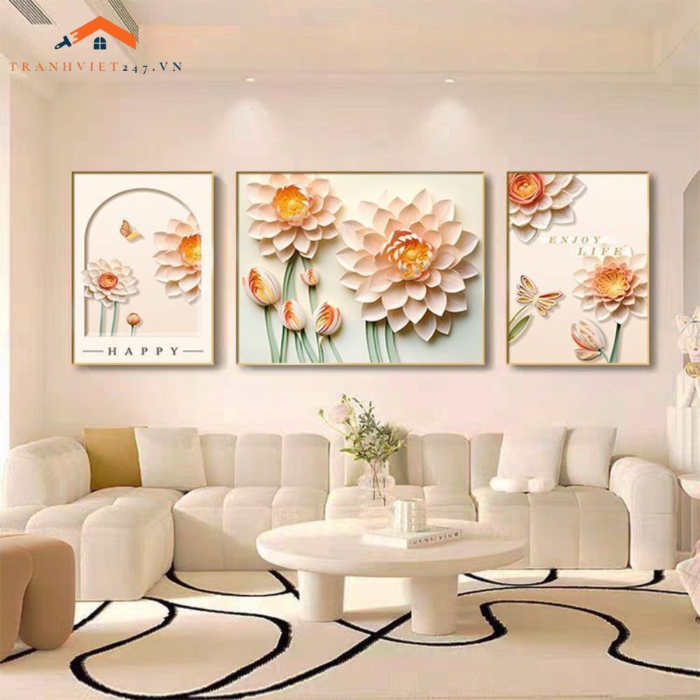 Tranh Treo Tường Phong Cảnh Biển Và Khinh Khí Cầu - Bộ 3 Tấm Phong Cách Lãng Mạn Hiện Đại