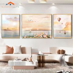 Tranh Treo Tường Phong Cảnh Biển Và Khinh Khí Cầu - Bộ 3 Tấm Phong Cách Lãng Mạn Hiện Đại