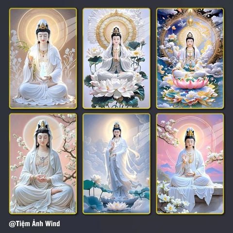 Tranh Phật Quan Thế Âm Tọa Sen - Trang Tráng Gương 3D Cao Cấp