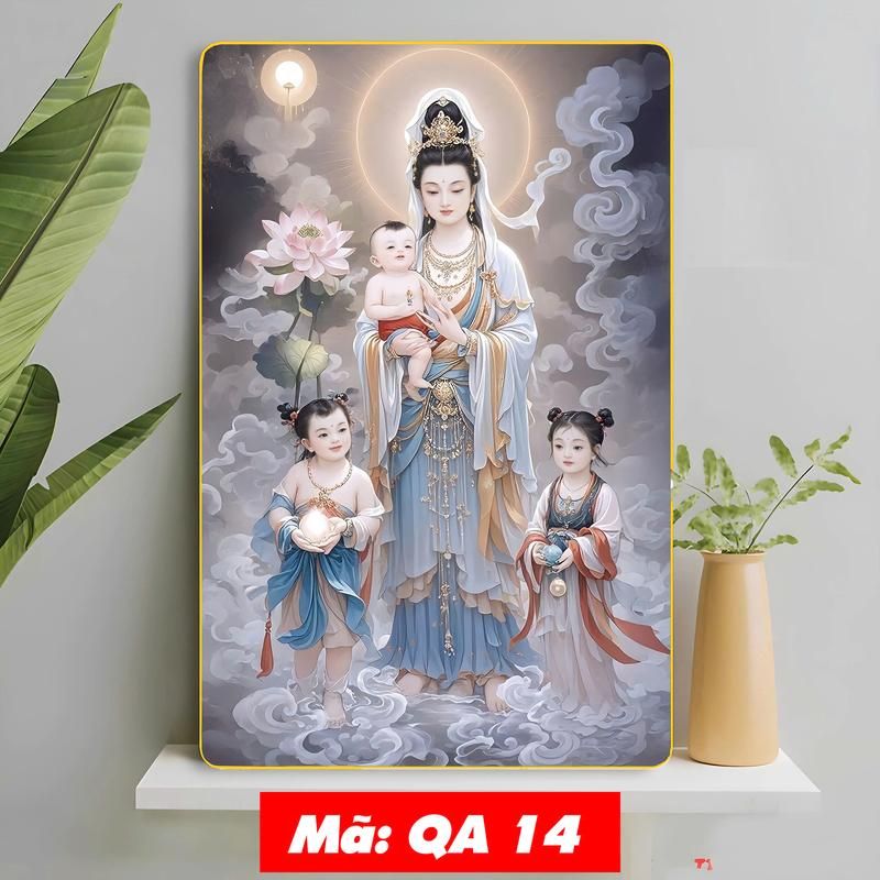 Tranh Phật Quan Thế Âm Tọa Sen - Trang Tráng Gương 3D Cao Cấp