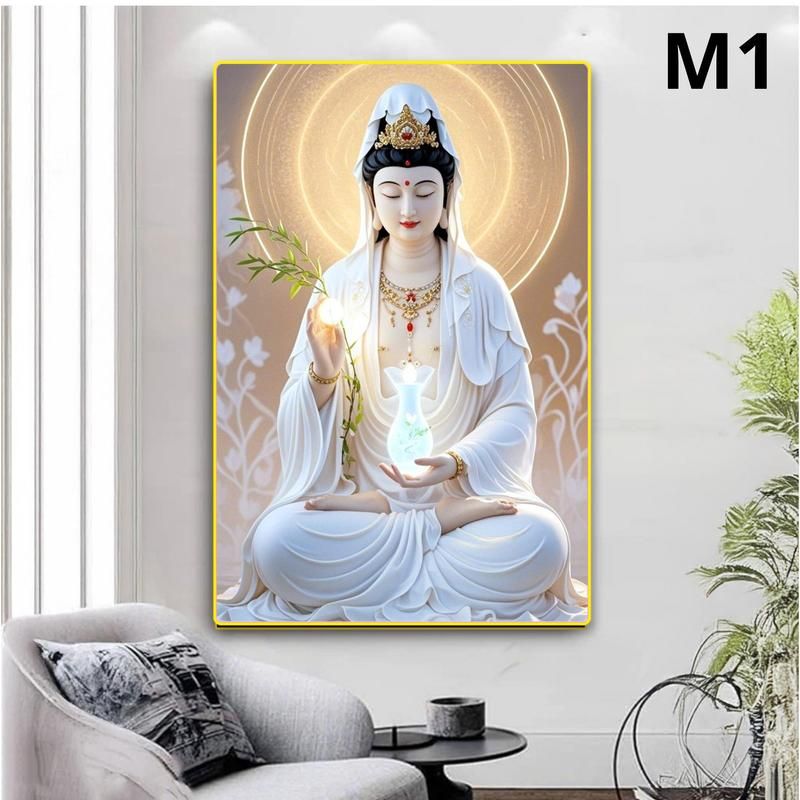 Tranh Phật Quan Thế Âm Tọa Sen - Trang Tráng Gương 3D Cao Cấp