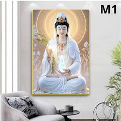 Tranh Phật Quan Thế Âm Tọa Sen - Trang Tráng Gương 3D Cao Cấp