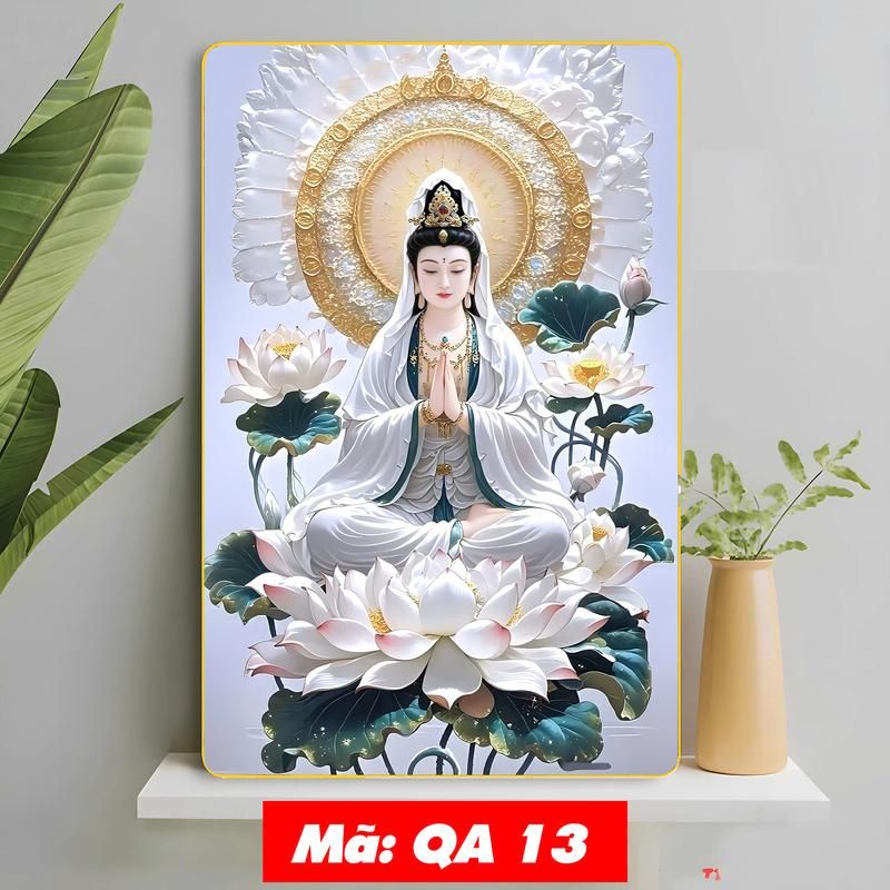 Tranh Phật Quan Thế Âm Tọa Sen - Trang Tráng Gương 3D Cao Cấp