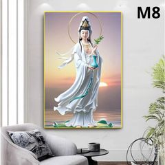 Tranh Phật Quan Thế Âm Tọa Sen - Trang Tráng Gương 3D Cao Cấp