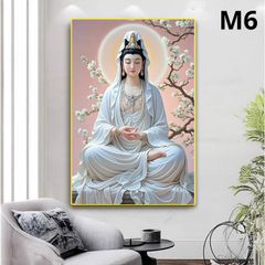 Tranh Phật Quan Thế Âm Tọa Sen - Trang Tráng Gương 3D Cao Cấp