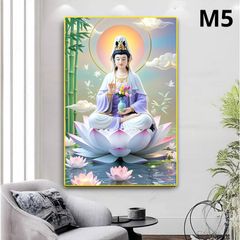 Tranh Phật Quan Thế Âm Tọa Sen - Trang Tráng Gương 3D Cao Cấp