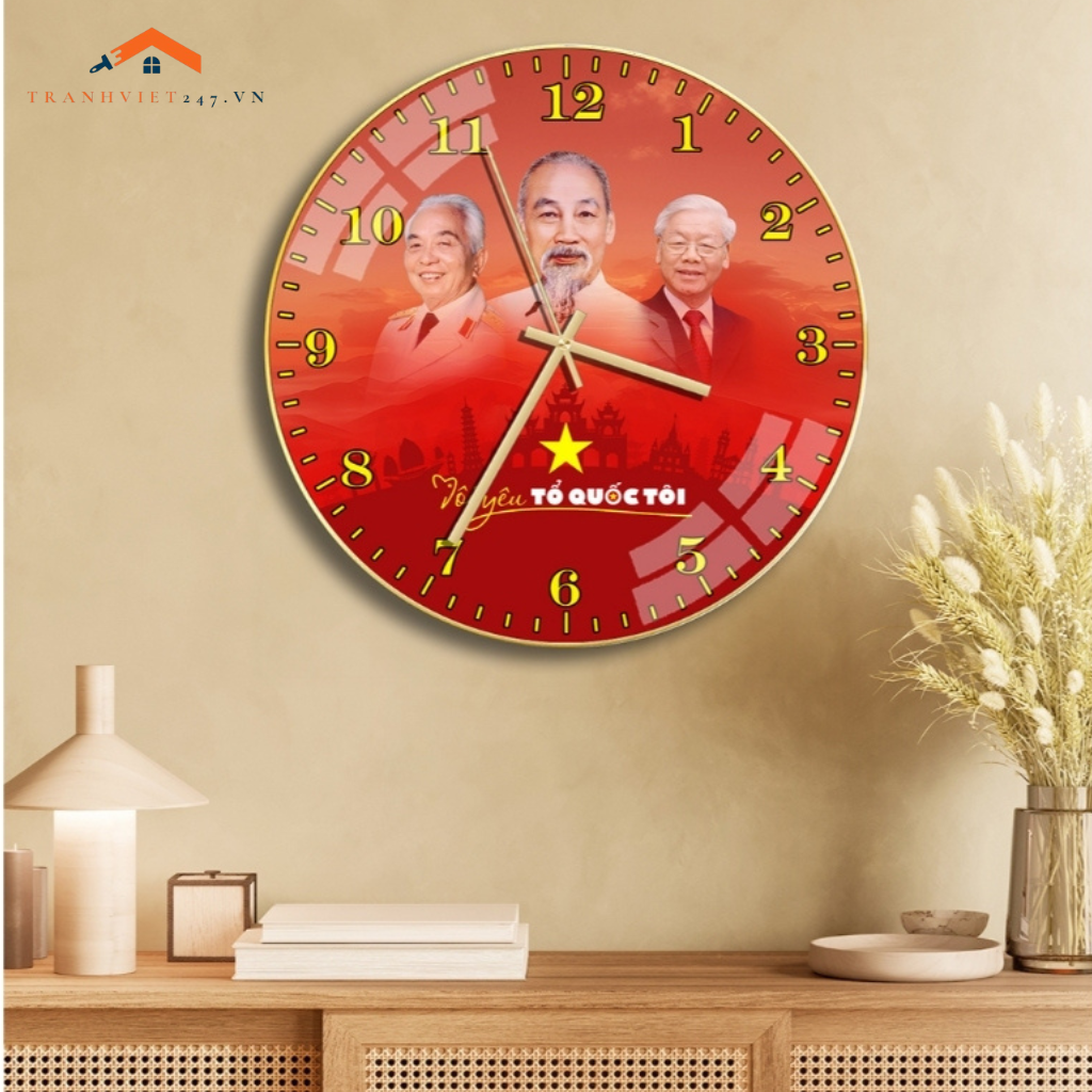 Tranh Đồng Hồ Tráng Gương kỷ niệm 50 năm giải phóng Miền Nam, tranh kèm đồng hồ kim trôi thích hợp làm quà tặng