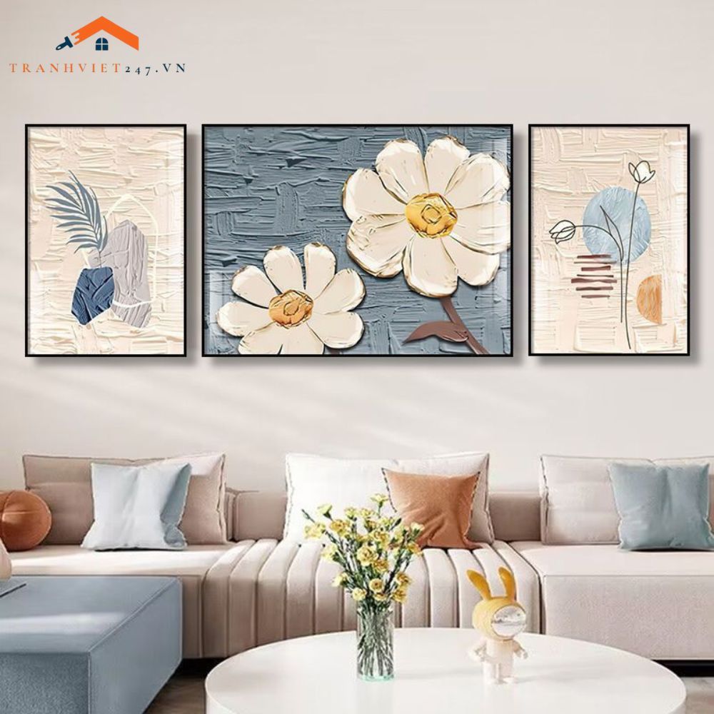 Tranh Treo Tường Phong Cảnh Biển Và Khinh Khí Cầu - Bộ 3 Tấm Phong Cách Lãng Mạn Hiện Đại