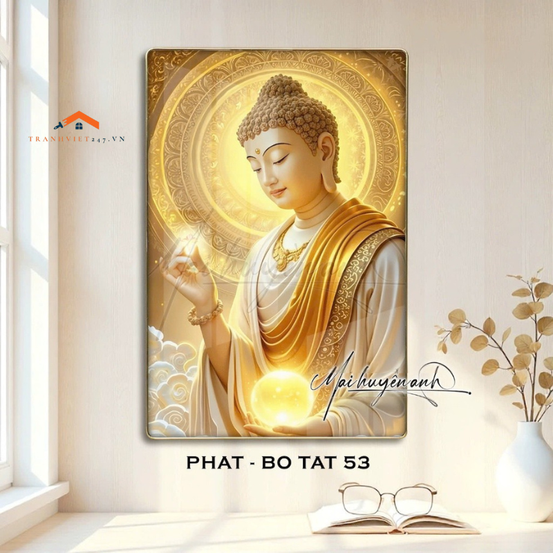 Tranh Phật Giáo Tráng Gương Cao Cấp/ Quan thế âm bồ tát / tranh 3D Cao cấp