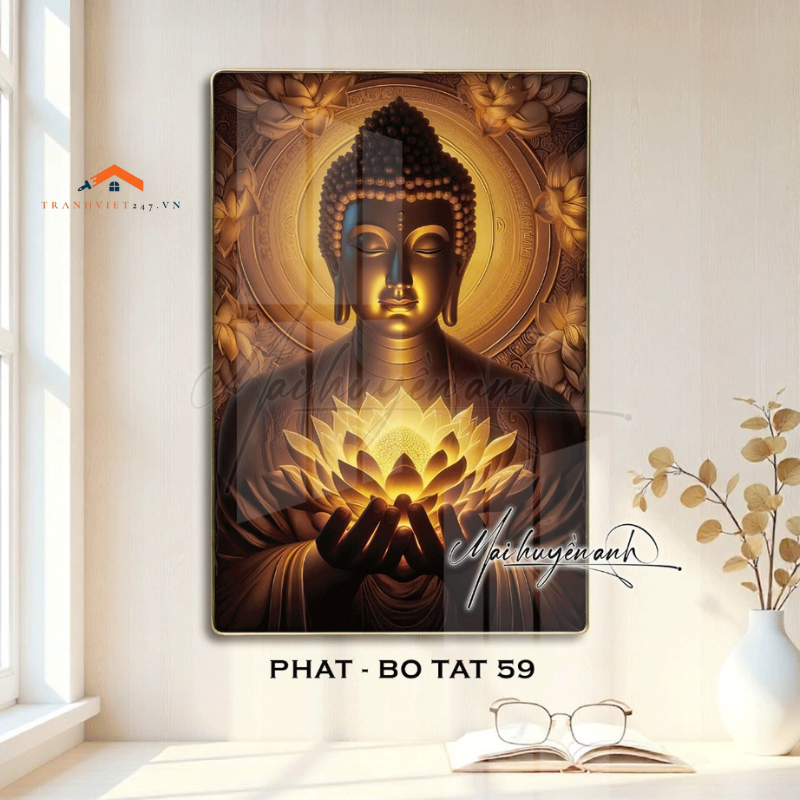 Tranh Phật Giáo Tráng Gương Cao Cấp/ Quan thế âm bồ tát / tranh 3D Cao cấp