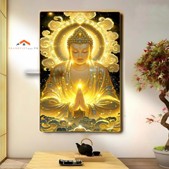 Tranh Phật A Di Đà tráng gương siêu bóng treo tường, phòng khách, phòng ngủ