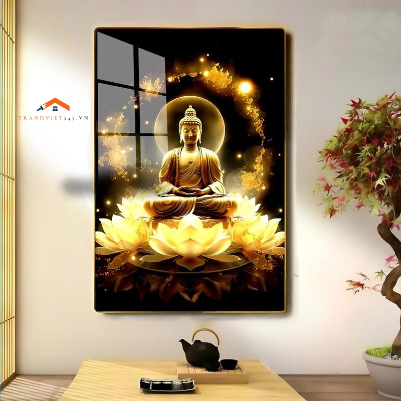 Tranh Phật Giáo Tráng Gương Cao Cấp/ Quan thế âm bồ tát / tranh 3D Cao cấp