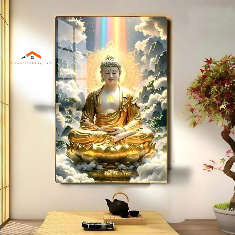Tranh Phật Giáo Tráng Gương Cao Cấp/ Quan thế âm bồ tát / tranh 3D Cao cấp