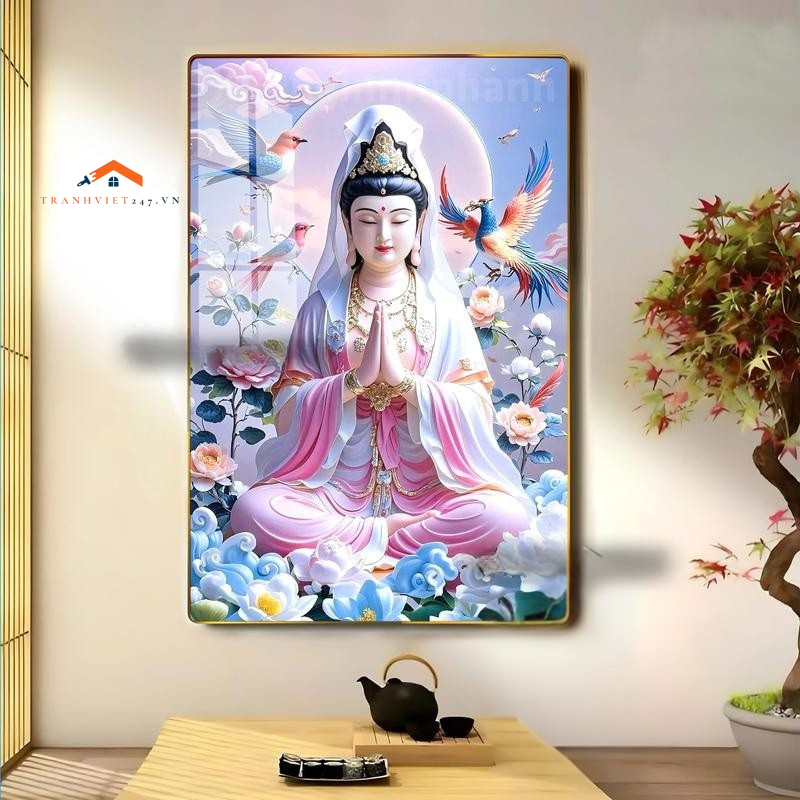 Tranh Tráng Gương Quan Thế Âm 2025 – Bình An Phong Thủy Phòng Thờ Giá Tốt