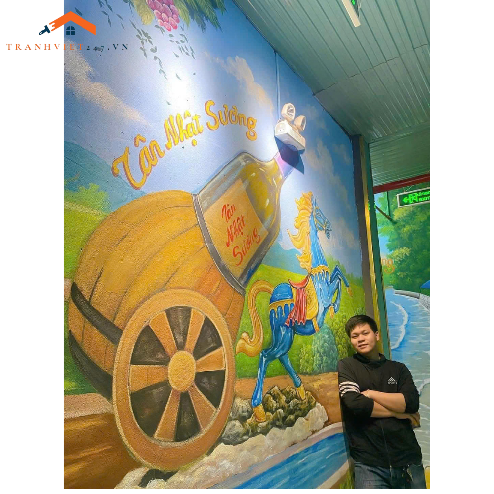 Tranh Dán Tường 3D Trang Trí Phòng Khách Hoa Trừu Tượng Xanh