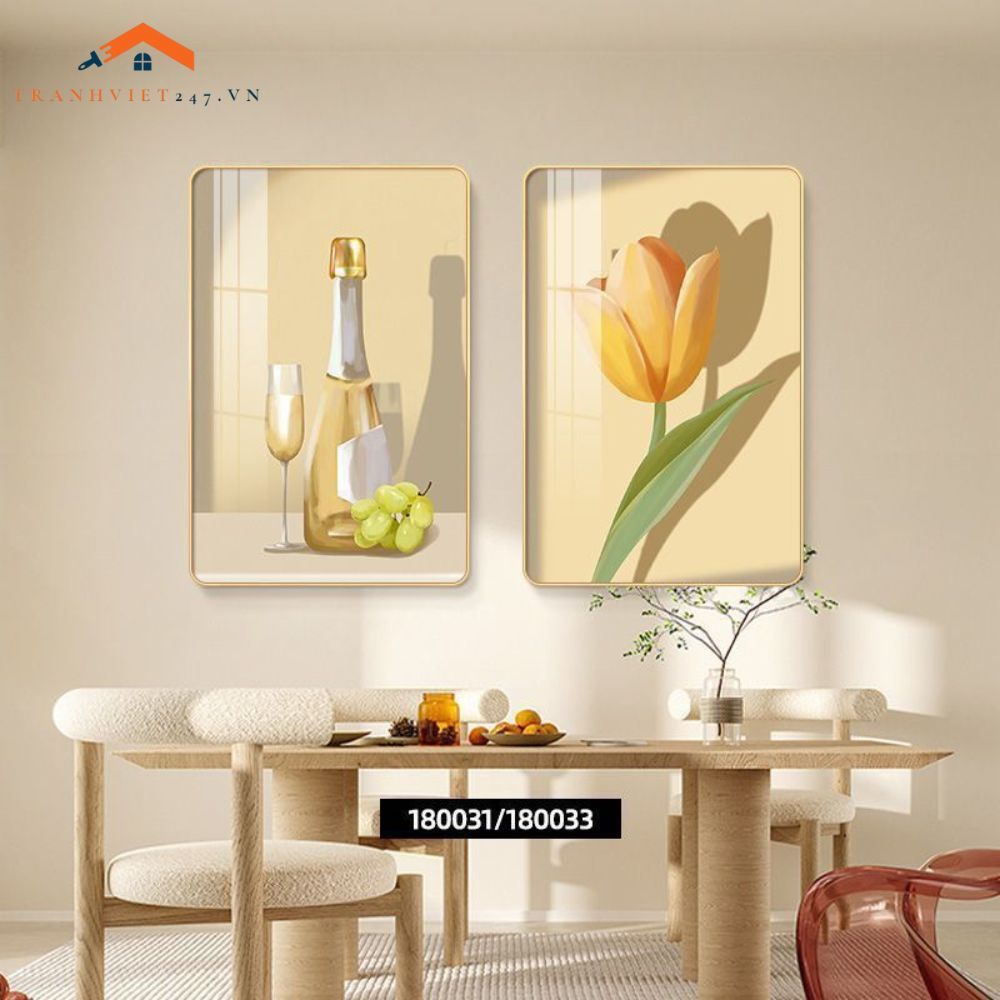 Tranh Trang Trí Nội Thất Hiện Đại Hoa Tulip và Rượu Vang - Bộ 2 Bức