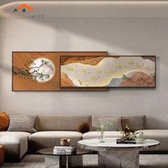 Tranh Treo Tường Bộ 2 Tấm Phong Cảnh Núi Mặt Trăng Hiện Đại