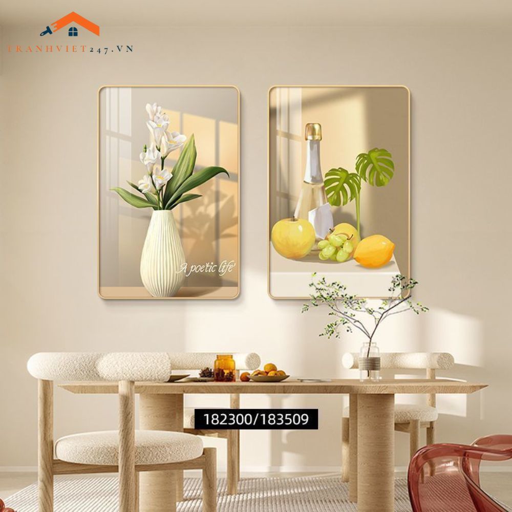 Tranh Trang Trí Nội Thất Hiện Đại Hoa Tulip và Rượu Vang - Bộ 2 Bức