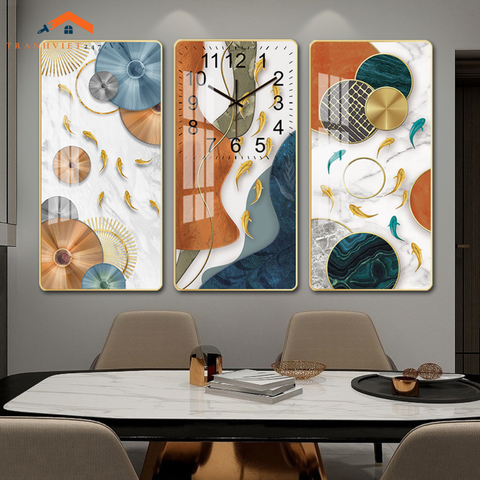 Bộ Đồng Hồ và Tranh Treo Tường Cá Vàng - Tranh Treo Tường Tráng Gương 3D