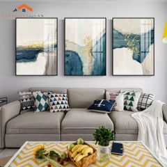 Bộ 3 Tranh Treo Tường Phòng Khách Hiện Đại Trừu Tượng Xanh Vàng - Điểm Nhấn Nội Thất Sang Trọng