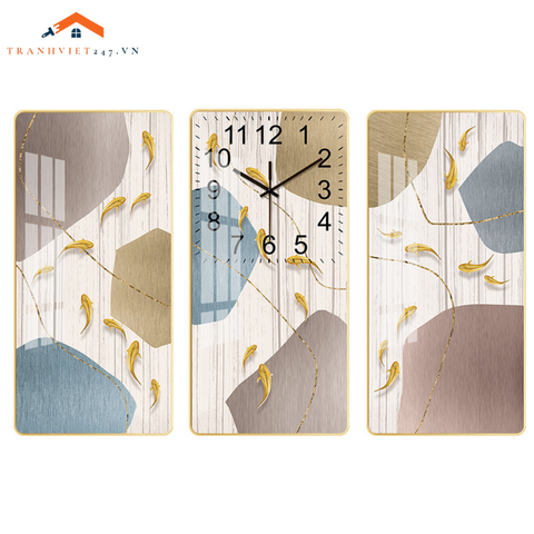 Bộ Đồng Hồ và Tranh Treo Tường Cá Vàng - Tranh Treo Tường Tráng Gương 3D