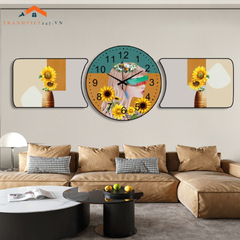 Bộ Đồng Hồ Treo Tường Hoa Hướng Dương Động Cơ Kim Trôi