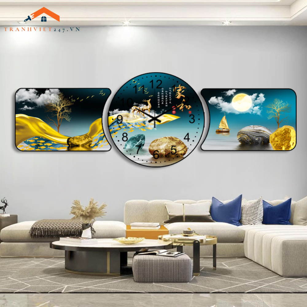 Bộ Tranh Đồng Hồ Tráng Gương Chất Liệu Cao Cấp In UV Sắc Nét