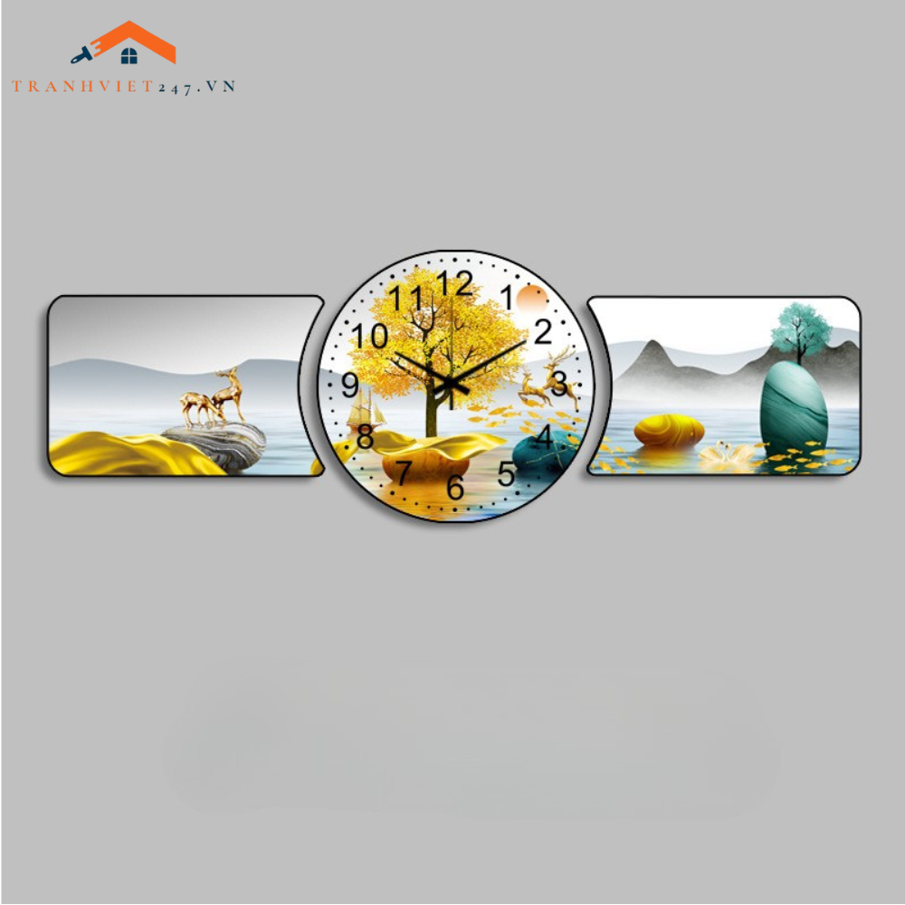 Bộ Tranh Đồng Hồ Tráng Gương Chất Liệu Cao Cấp In UV Sắc Nét