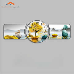Bộ Tranh Đồng Hồ Tráng Gương Chất Liệu Cao Cấp In UV Sắc Nét