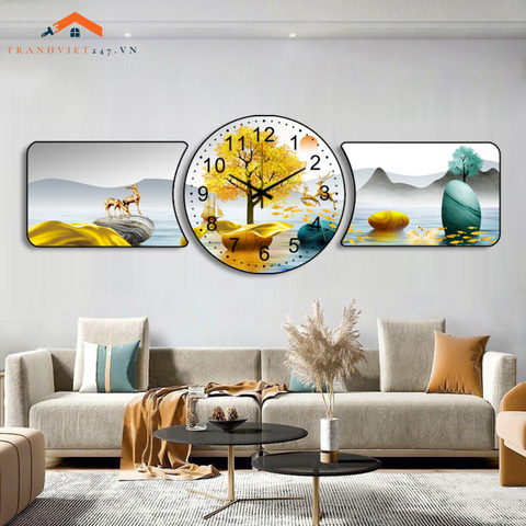 Bộ Tranh Đồng Hồ Tráng Gương Chất Liệu Cao Cấp In UV Sắc Nét