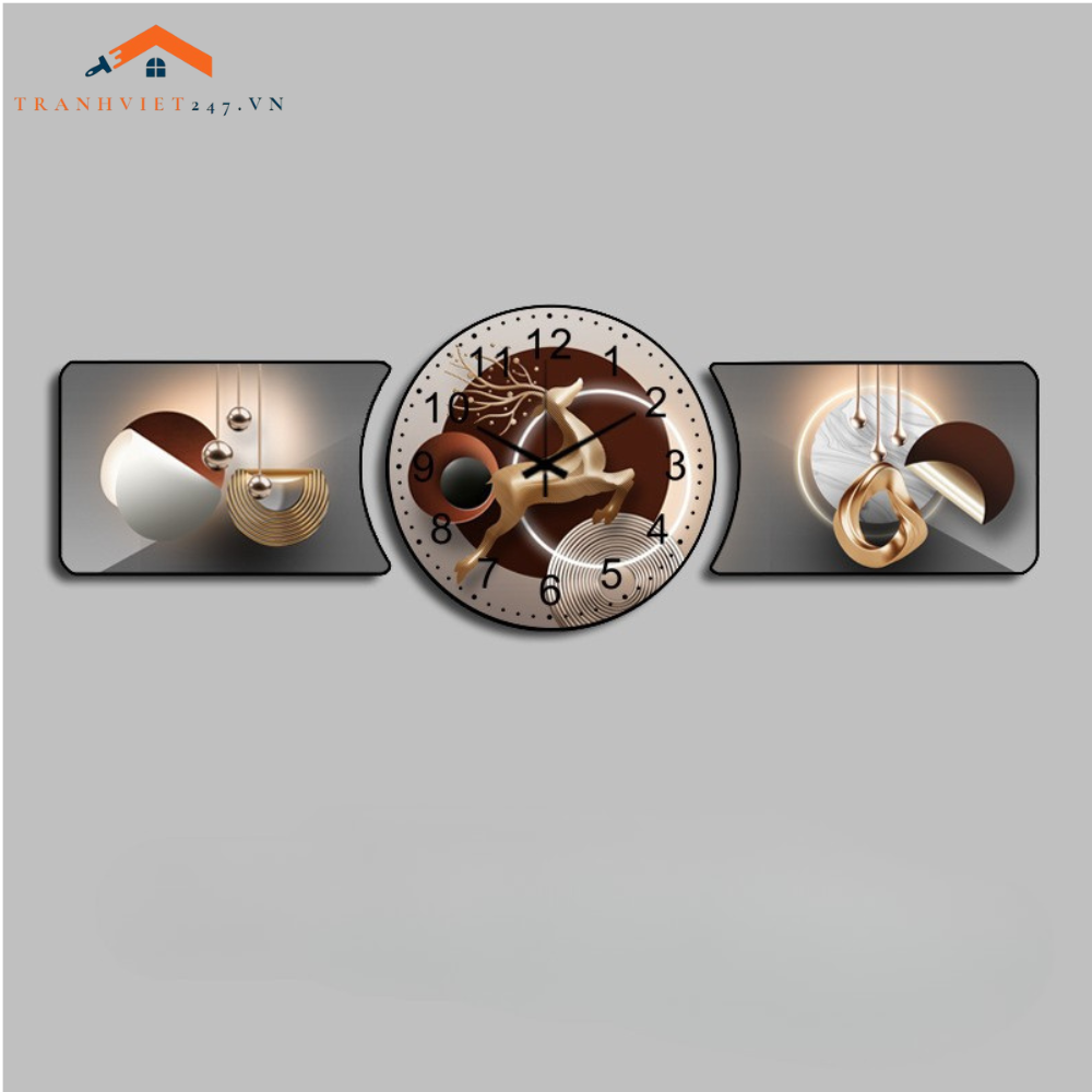 Bộ Tranh Đồng Hồ Tráng Gương Chất Liệu Cao Cấp In UV Sắc Nét