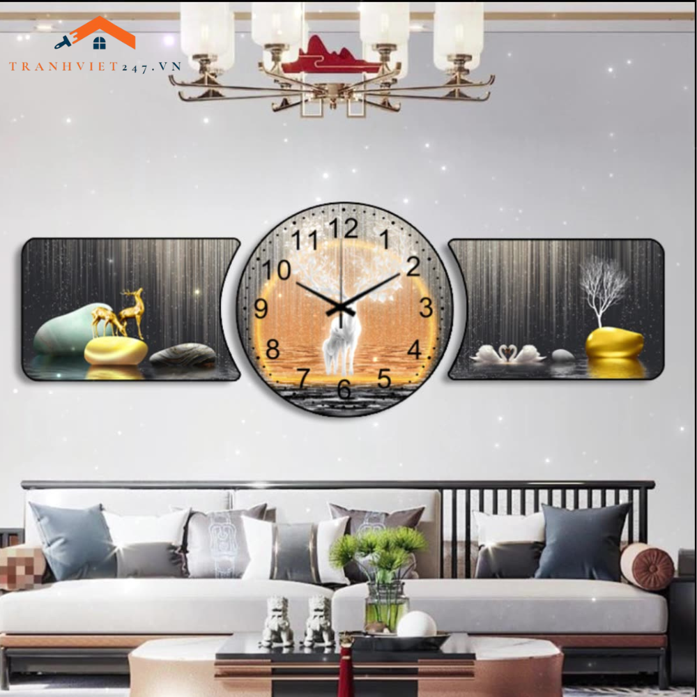 Bộ Tranh Đồng Hồ Tráng Gương Chất Liệu Cao Cấp In UV Sắc Nét