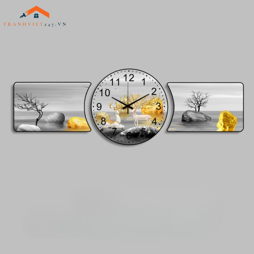 Bộ Tranh Đồng Hồ Tráng Gương Chất Liệu Cao Cấp In UV Sắc Nét