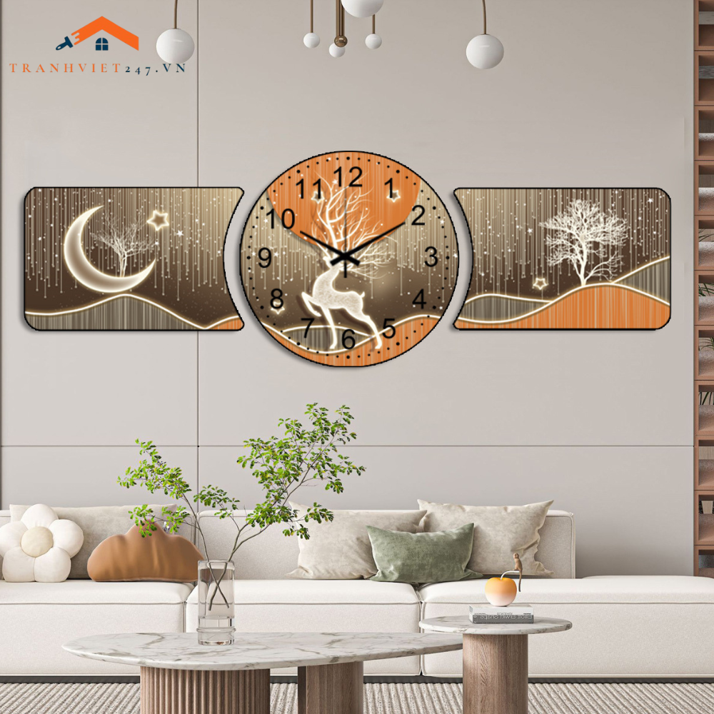 Bộ Tranh Đồng Hồ Tráng Gương Chất Liệu Cao Cấp In UV Sắc Nét