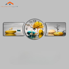 Bộ Tranh Đồng Hồ Tráng Gương Chất Liệu Cao Cấp In UV Sắc Nét
