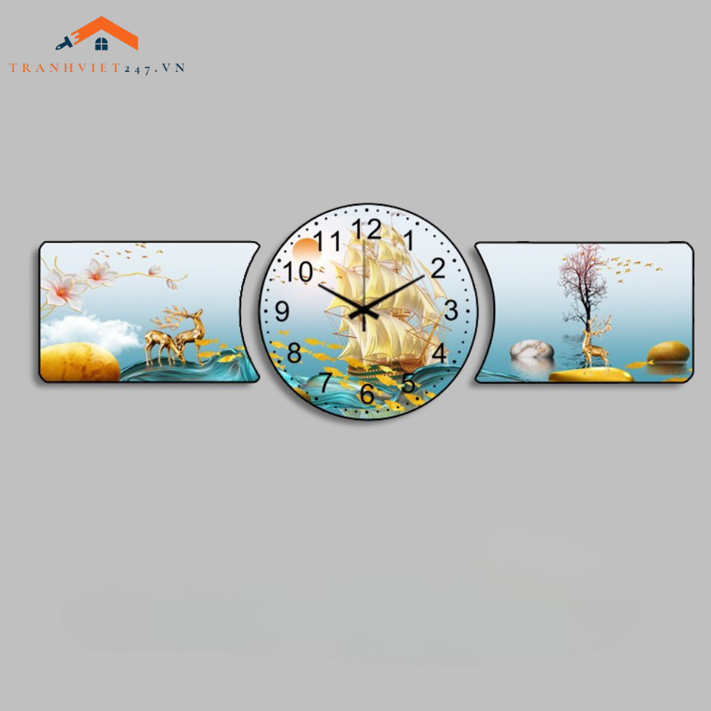 Bộ Tranh Đồng Hồ Tráng Gương Chất Liệu Cao Cấp In UV Sắc Nét