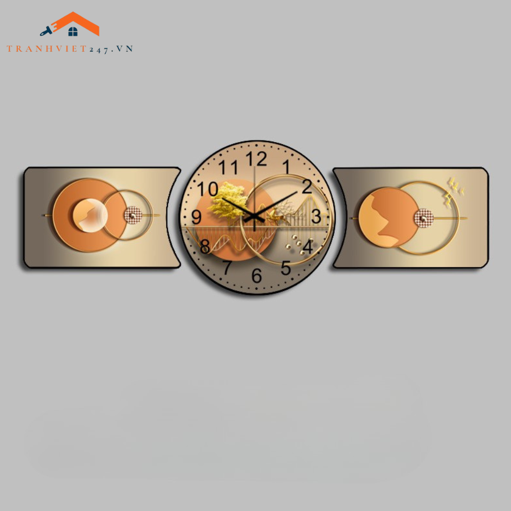 Bộ Tranh Đồng Hồ Tráng Gương Chất Liệu Cao Cấp In UV Sắc Nét