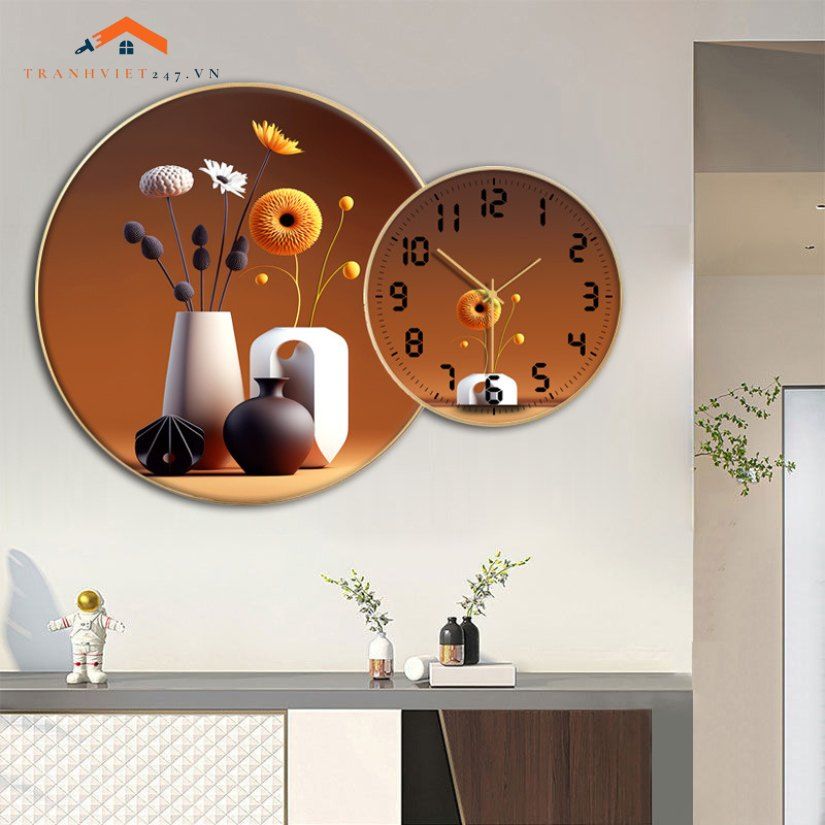 Đồng Hồ Treo Tường Nghệ Thuật Hình Bình Hoa và Trái Cây - Trang Trí Phòng Ăn Tinh Tế